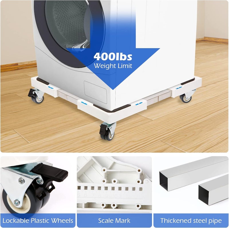 Nefish Furniture Dolly Adjustable Mini Fridge Stand Dolly Cart with 4 Lockable Wheels Washing Machine Stand Mobile Roller Universal Mobile Base Stand for Washer Dryer Refrigerator - Image 4
